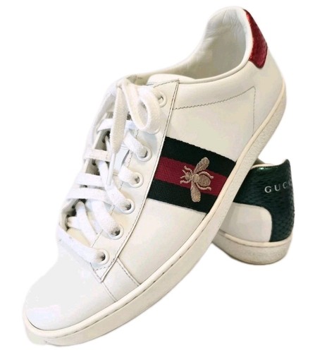 Gucci Ace Embroidered Bee White Leather Sneaker Womens Sz 38.5, US 8.5 - 431942