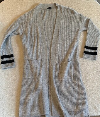 Halogen Women's XL Gray Ribbed Open Front Long Cardigan w/ Pockets Cozy  Soft