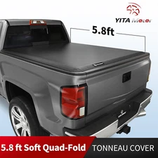 5.8FT Tonneau Cover For 07-13 GMC Sierra Chevy Silverado 1500 Truck Bed 4-FOLD