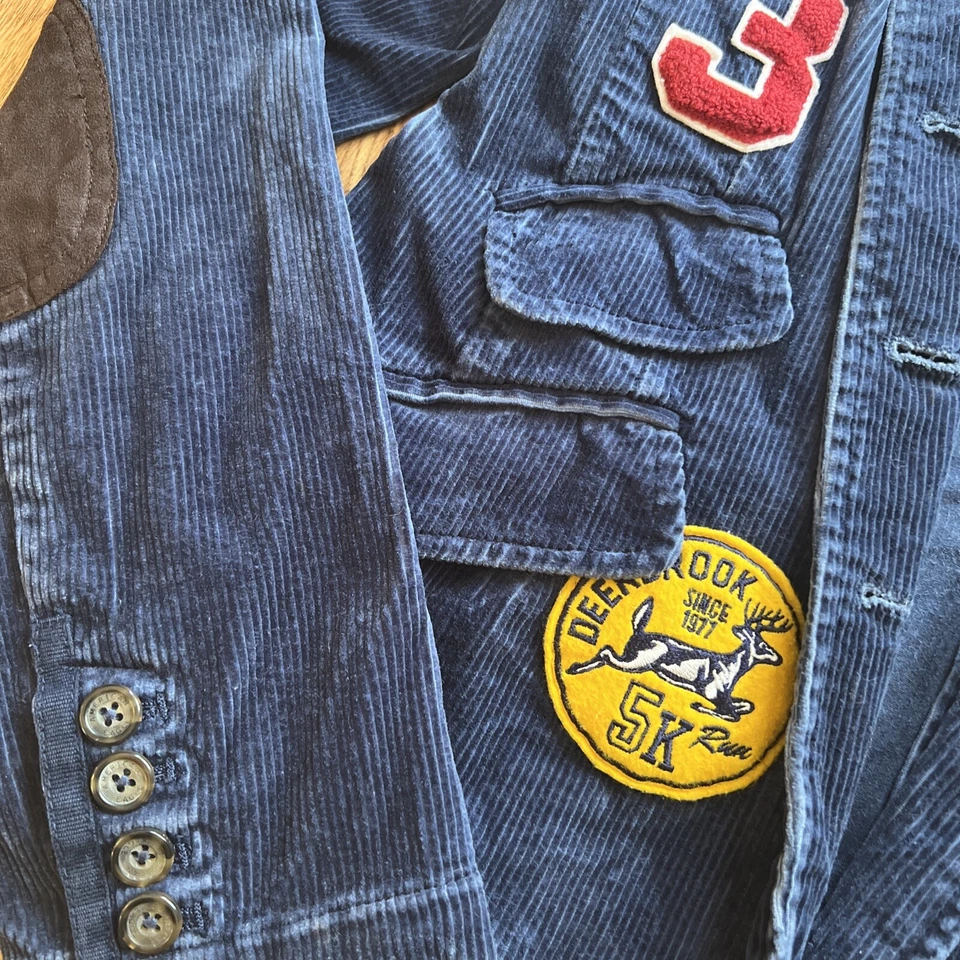 AEO Women’s Blue Corduroy Button Blazer SZ M Elbow Patch Work Pocket Y2K Preppy - Image 4 of 4