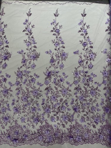 Princess 3d floral design embroider beaded with pearls on a mesh (by the yard) - Picture 50 of 87