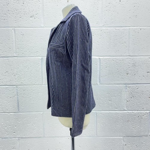 GIACCA BLAZER FAITH NAVY BIANCO STRIOE UN BOTTONE CASUAL Y2K UK S - Foto 3 di 6
