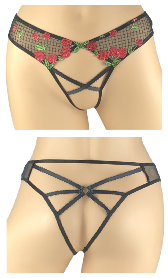 VICTORIAS SECRET CHERRY EMBROIDERED OPEN BACK CROTCHLESS PANTY XS