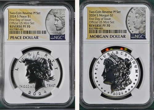 2024 Morgan & Peace Silver Dollar Reverse Proof PF70 First Day Issue; FDI #2146.
