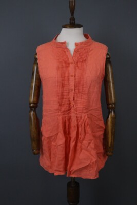 Weekend Max Mara Orange Sleeveless Pleated Button Tunic Top Size 10