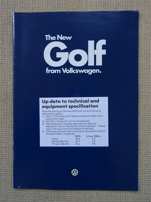 VW Golf Brochure showing Update to Technical & Equipment Specification 1984