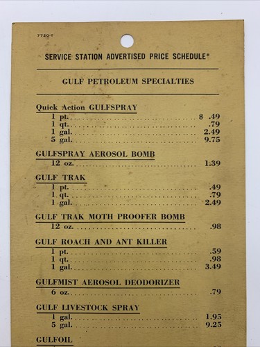 Gulf Service Stated Price Schedule Specialties Gulfspray Gulfwax Gulf Trak Vtg - Picture 2 of 4