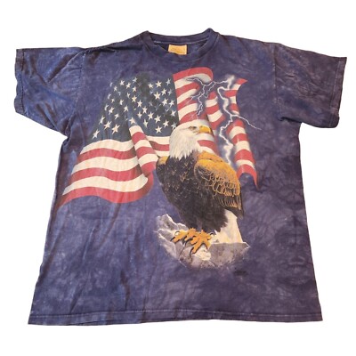 Vintage The Mountain Eagle Mens Shirt All Over Print American Flag Size Large