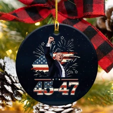 Trump 45-47 President Ceramic Ornament, Trump Vance 2024 Christmas Ornament