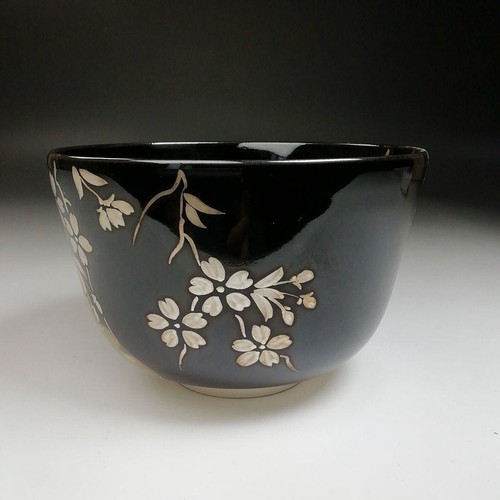 Japanese antique matcha bowl – Kuroyu silver sakura design, Hashimoto Eihō, - Picture 3 of 19