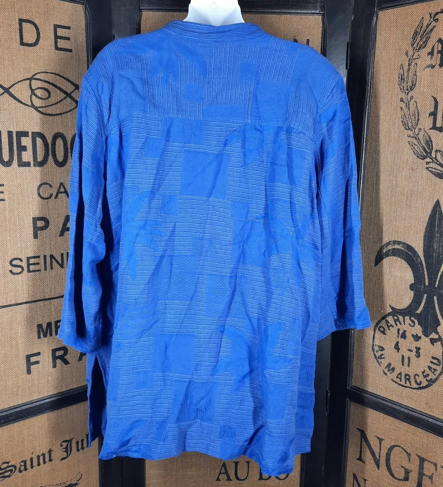 Chaqueta Erin By Erin London Botón Delantero Mangas 3/4 Azul Hombreras talla 2x  Foto 2 de 4