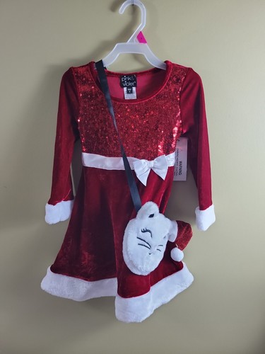 Rosa violett Mädchen rot Samt Weihnachten Urlaub Kleid mit Handtasche 2T-8 Mädchen Neu mit Etikett - Bild 9 von 12