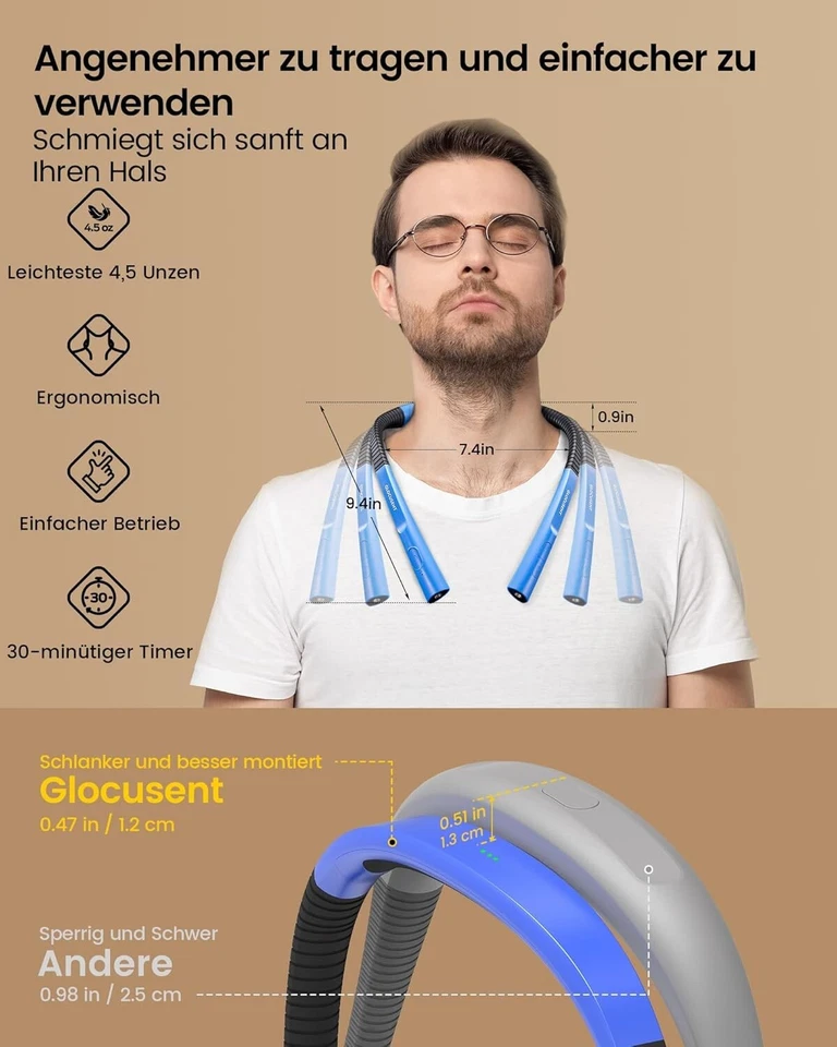 Glocusent Hals Leselampe 3 Farben 3 Helligkeitsstufen LED Buchlampe 30 min Timer - Bild 4 von 4