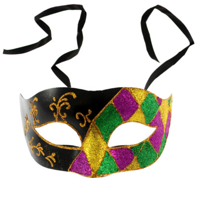 Zac's Alter Ego  schwarze & verschiedene Glitzer Narr Thema venezianische Maskerade Maske
