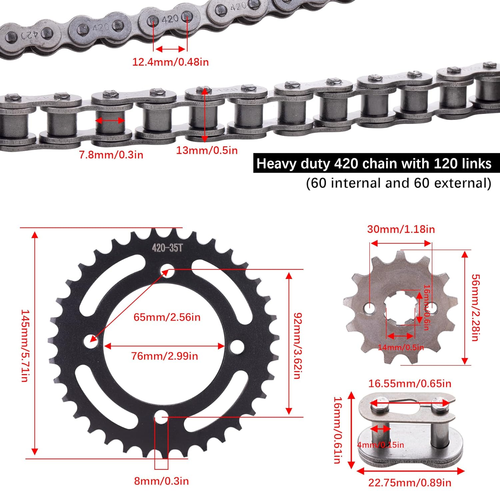 Ultimate 420 120 Links Chain & 420-13T& 35 Tooth Sprocket Set for 50Cc to 170Cc - Picture 2 of 12