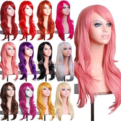 Long Cosplay Full Wig Lady Pastel Hair Fairy Halloween Dress Party Wavy Straight