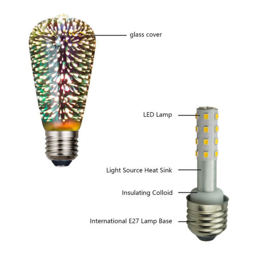4.5W Vintage Edison Bulb 3D Colorful Firework Light Bulb Star Shine Decoration - Picture 23 of 30