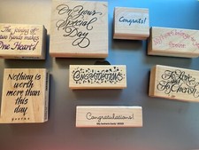 Lot of 8 Wedding Congratulations wood mounted rubber stamps GUC
