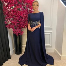 Elegant Dark Blue A-Line Mother of the Bride Dresses Floor Length Scoop Jersey