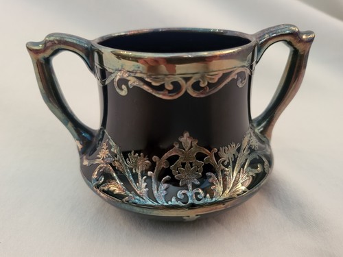 Vtg Deco Lenox Cobalt Blue/Silver Overlay 4 Piece Coffee Pot Set Green CAC Mark - Picture 14 of 22