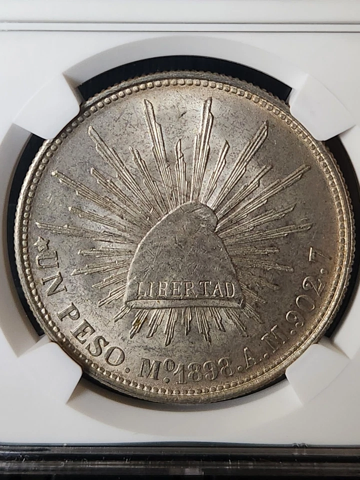 1898 MO AM Mexico PESO RESTRIKE (1949) 134 beads NGC MS63 Pop 98/279 Nice Luster - Image 3 of 4