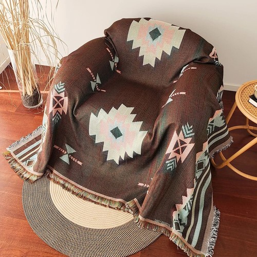 Oversized Aztec Blanket Boho Throw Fringed Southwestern Tapestry Vintage Throw - Picture 5 of 6