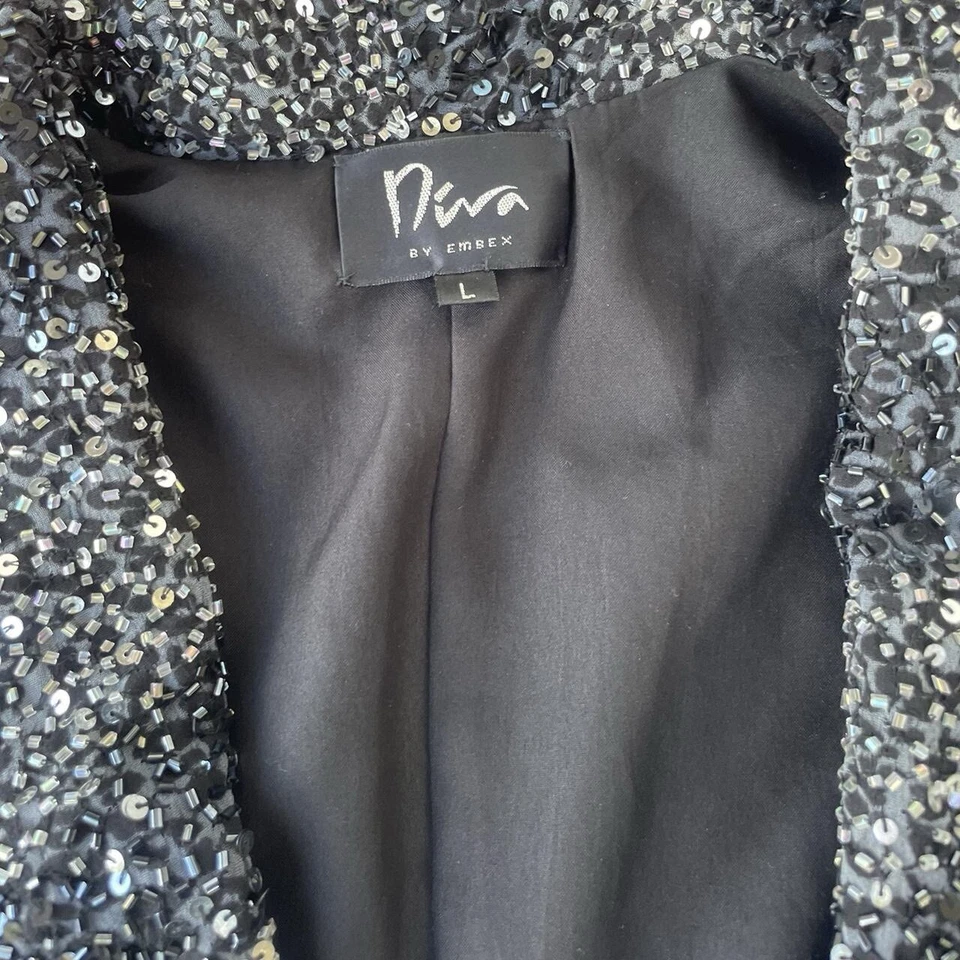 Blazer Chaqueta Vintage Diva By Embex Plateado Y Negro Lentejuelas Talla L Foto 3 de 4