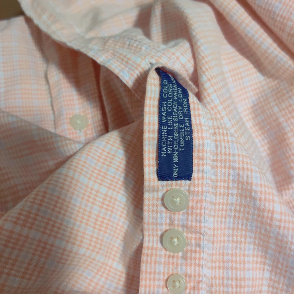 John Ashford мужской белый и персиковый клетку, Оксфорд платье рубашка, на пуговицах размер Lrg - Изображение 4 из 4