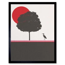 Tree Silhouette Sycamore Red Pink Nature Wall Art Print Framed 12x16