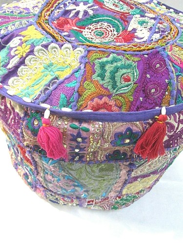 Khambadiya Floral Patchwork Round Bean Bag Pouf Ottoman Pouffe Cover Seat Stool - Picture 43 of 90