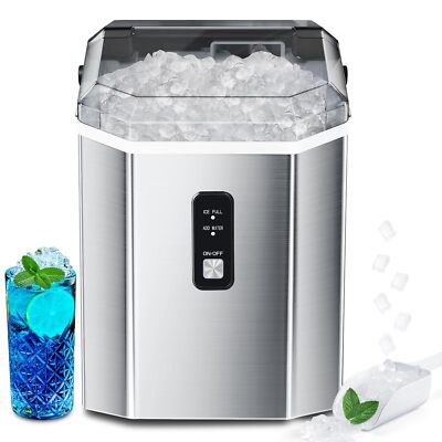 Nugget Countertop Ice Maker, 35Lbs/24H Slef-Cleaning Stainless Steel with Handle