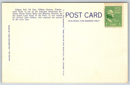 Postcard Gibbon Fall, 84 Ft., Yellowstone National Park Unposted - Picture 2 of 2