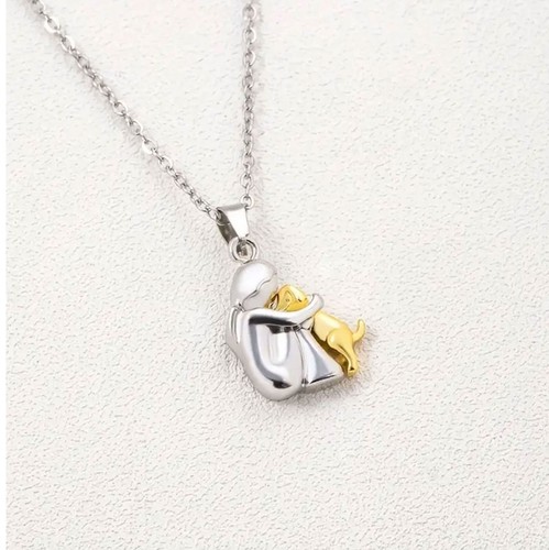 Cute Style Little Girls Hug with Pet Dog Pendant Necklace, Girls Jewelry Gift - 第 4/4 張圖片