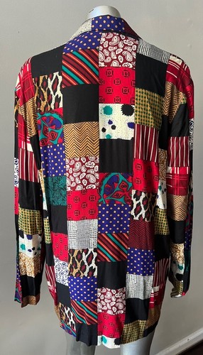 Patchwork Quilted Blazer Retro Vintage 90s Blazer Blouson Jacket L - Picture 4 of 5
