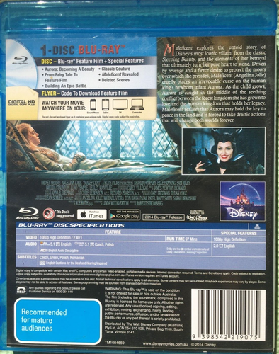 Maleficent (2014 Angelina Jolie, Elle Fanning, Sam Riley) Blu-ray NEW - Picture 2 of 3