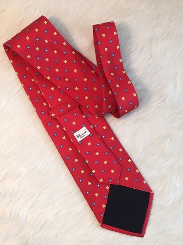 CHOPARD Classic Silk Tie Red w/ Blue & Yellow, Logo On Small End ITALY - Picture 3 of 6