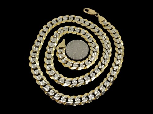 Italian 14K Yellow & White Gold 9.70mm Diamond Cut Cuban Link Necklace 24" - Picture 9 of 9