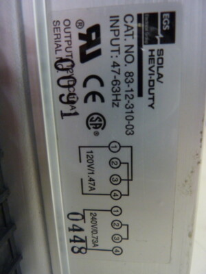 +Sola。 SOLA 83-12-250-03 Power Supply Input 47-63Hz Output 12VDC 5A
