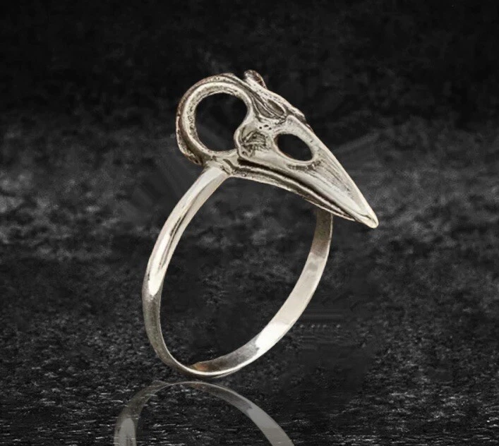Sterling Silver Raven Bird Skull Goth Style Ring Sizes 5 6 7 8