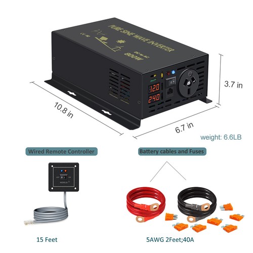 12V DC to AC 240V Pure Sine Wave Inverter 800W Power Converter Remote Solar Car - Picture 5 of 10