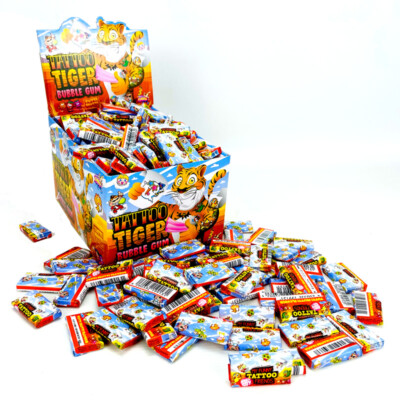 Display Komplett Sweet Flash Tattoo 200 Stück Tiger Bubble Gum, Kinderkaugummi m