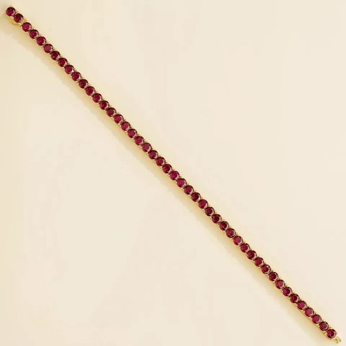 14k Yellow Gold Plated 6Ct Round Cut Lab Created Red Ruby Tennis Bracelet - Picture 2 of 2