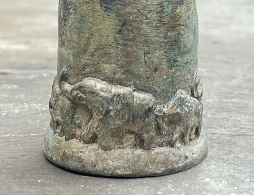 Bronze Temple Bell Meditation Small Bronze Buddhist Antique Elephant Chime 3" - Picture 7 of 10