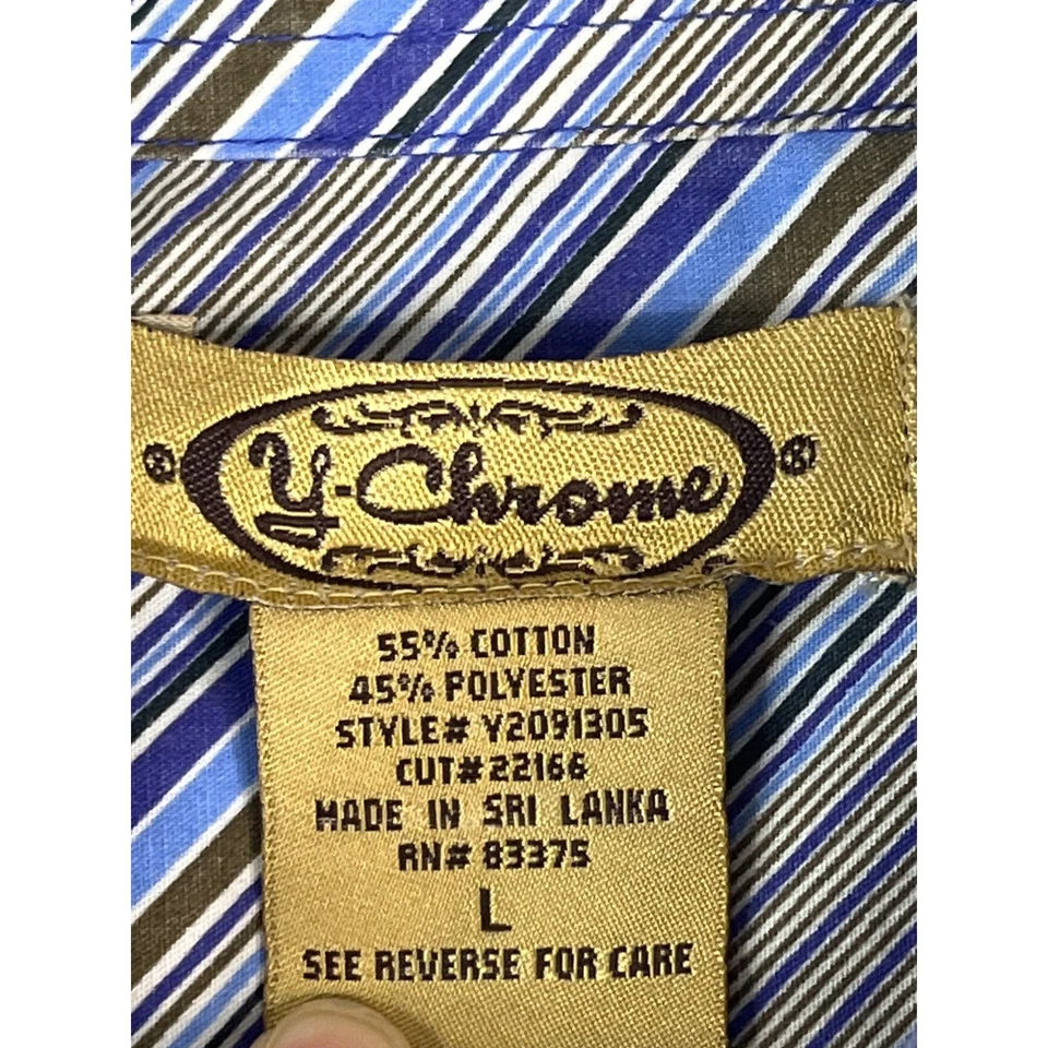 Camisa retro Y cromada con botones para hombre L azul marrón blanco algodón poliéster Foto 3 de 4