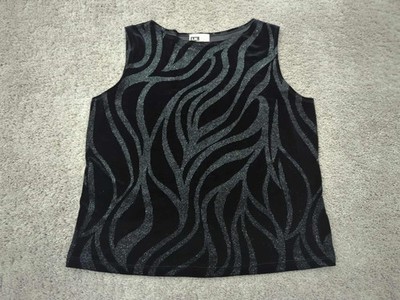 I.N Studio Tank Top Womens Large Black Moire-Effect Boat Neck Made in USA
