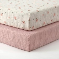 Blissful Diary Muslin Crib Sheets 2 Pack, Pink Floral  Light