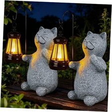 Solar Cat Garden Decor Outdoor Statues, Yard Art Lawn Ornaments, Two packs