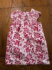 Tea Collection Bird Of Paradise Radish Red Smocked Dress EUC Girls Size 2