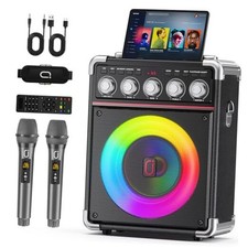 Karaoke Machine for Adults with 2 Wireless Microphones, Portable 100W-Black