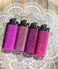  Pink glitter lighter set of 4, Bestselling pink glitter lighter set 